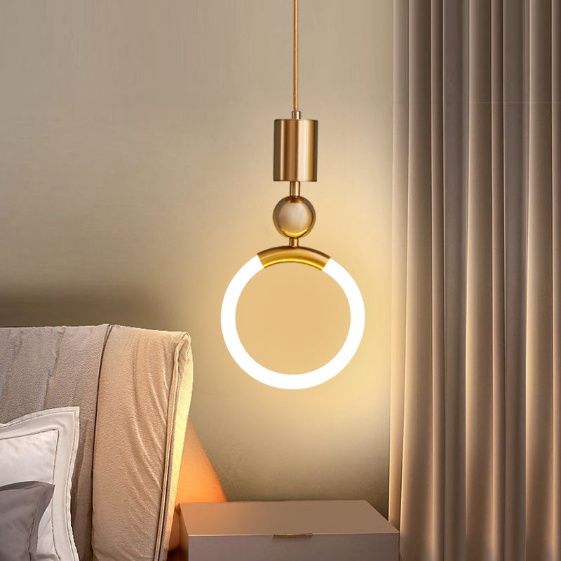 1-Light LED Circle Suspended Lighting Fixture Gold Pendant Light Kit for Bedroom
