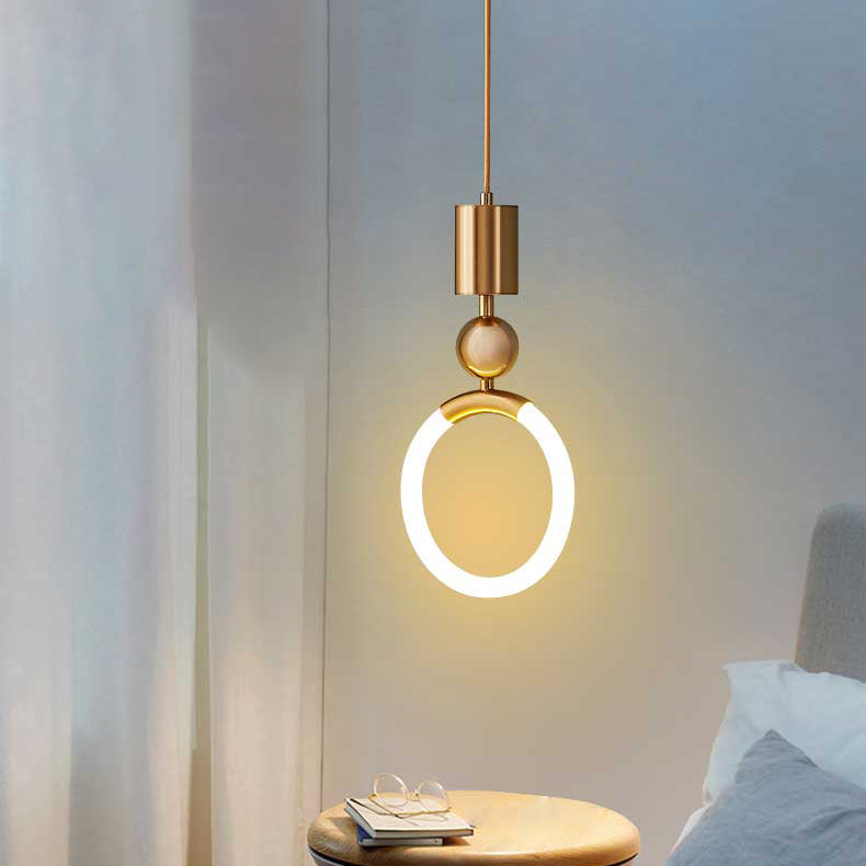 1-Light LED Circle Suspended Lighting Fixture Gold Pendant Light Kit for Bedroom