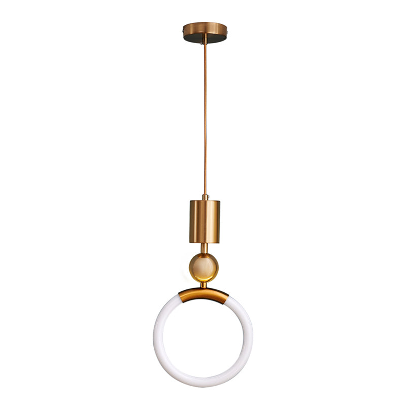 1-Light LED Circle Suspended Lighting Fixture Gold Pendant Light Kit for Bedroom