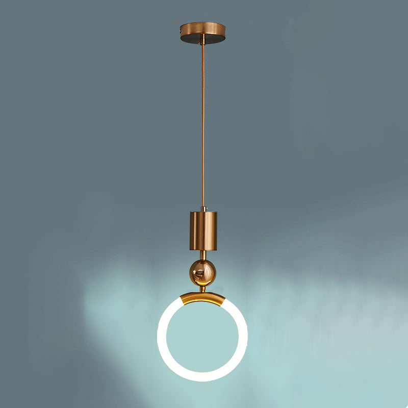 1-Light LED Circle Suspended Lighting Fixture Gold Pendant Light Kit for Bedroom