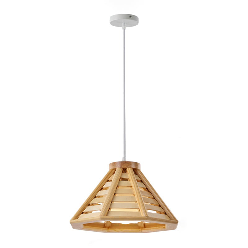Pyramid Shape Hanging Lighting Modern Style Wood 1 Light Pendant Lamp for Dining Room