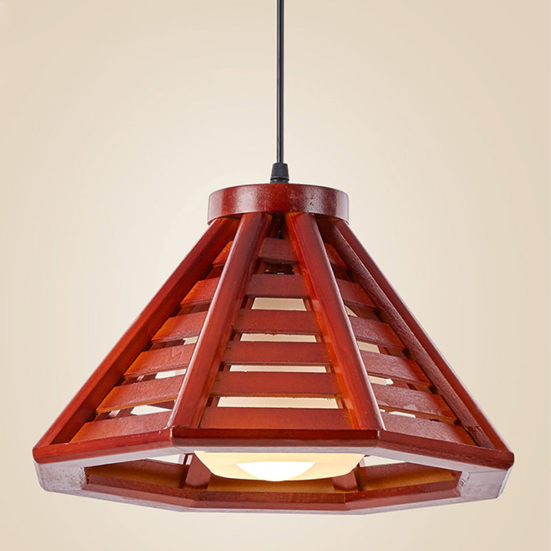 Pyramid Shape Hanging Lighting Modern Style Wood 1 Light Pendant Lamp for Dining Room
