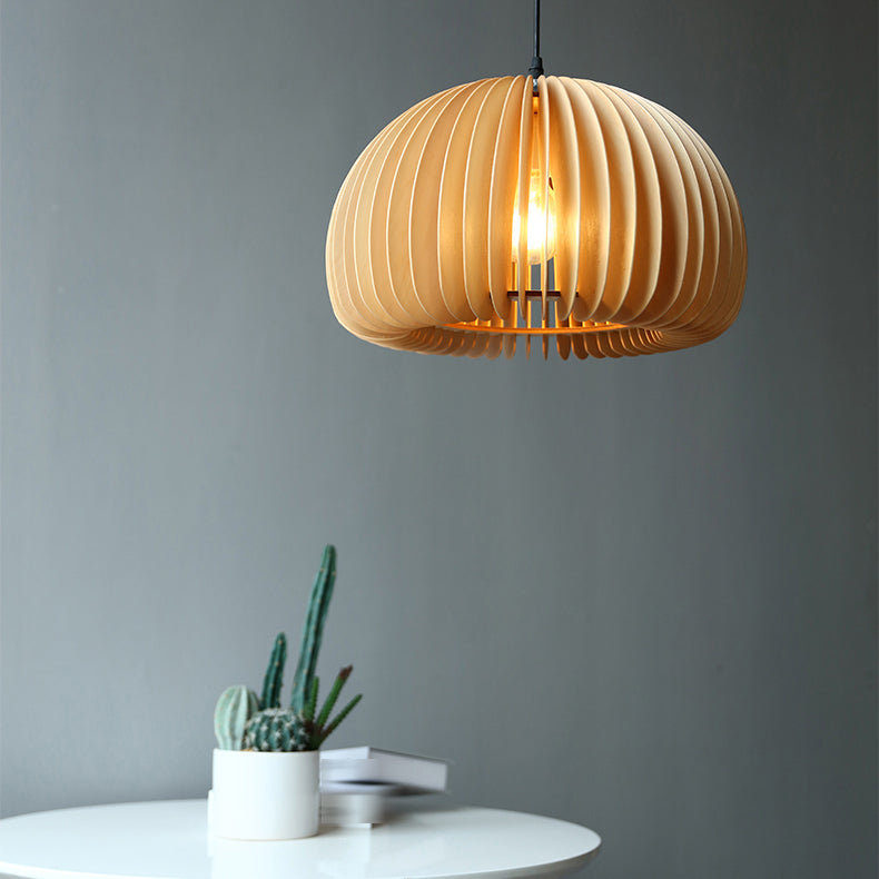 Wood Nordic Modern Pendant Light 1-Light Hanging Ceiling Light for Hallway