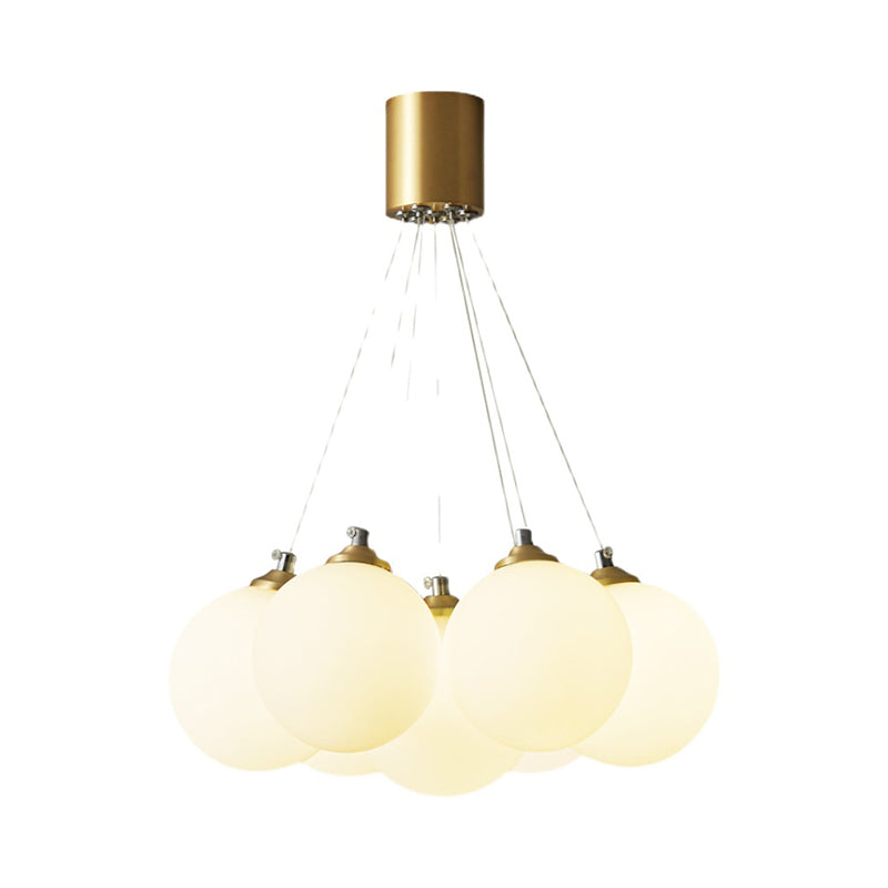 Moderne modische Globus Hanging Lampe Kupfer Innenheizlicht mit weißem Glasschatten