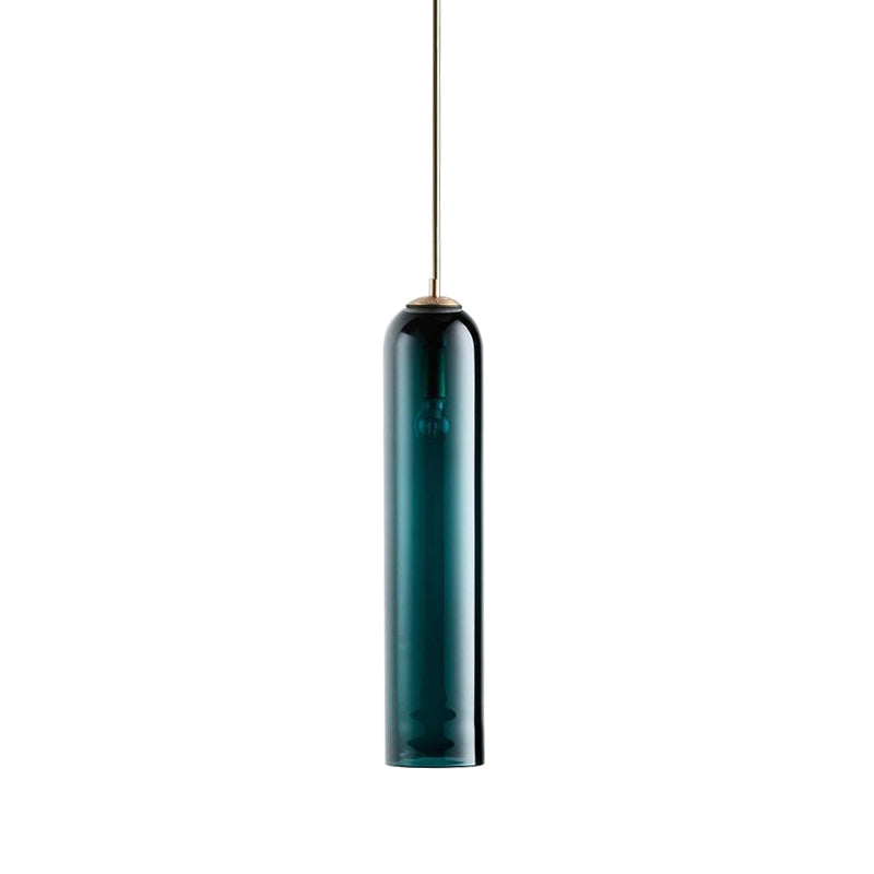 Modern Concise Cylindrical Pendant Light Wrought Iron Single Hanging Lamp with Glass Shade