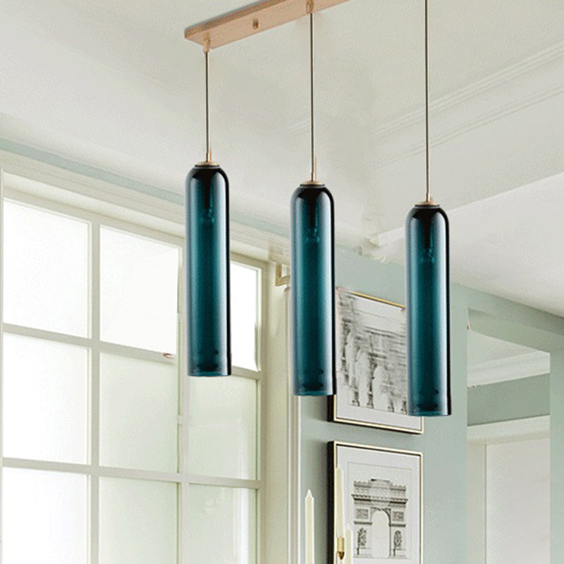 Modern Concise Cylindrical Pendant Light Wrought Iron Single Hanging Lamp with Glass Shade