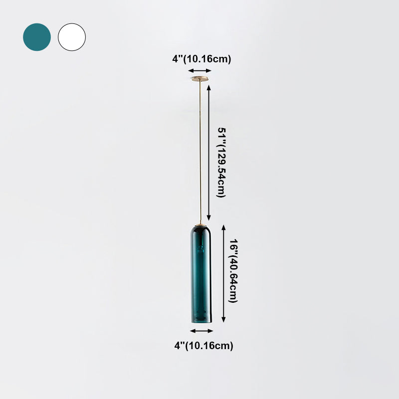 Modern Concise Cylindrical Pendant Light Wrought Iron Single Hanging Lamp with Glass Shade