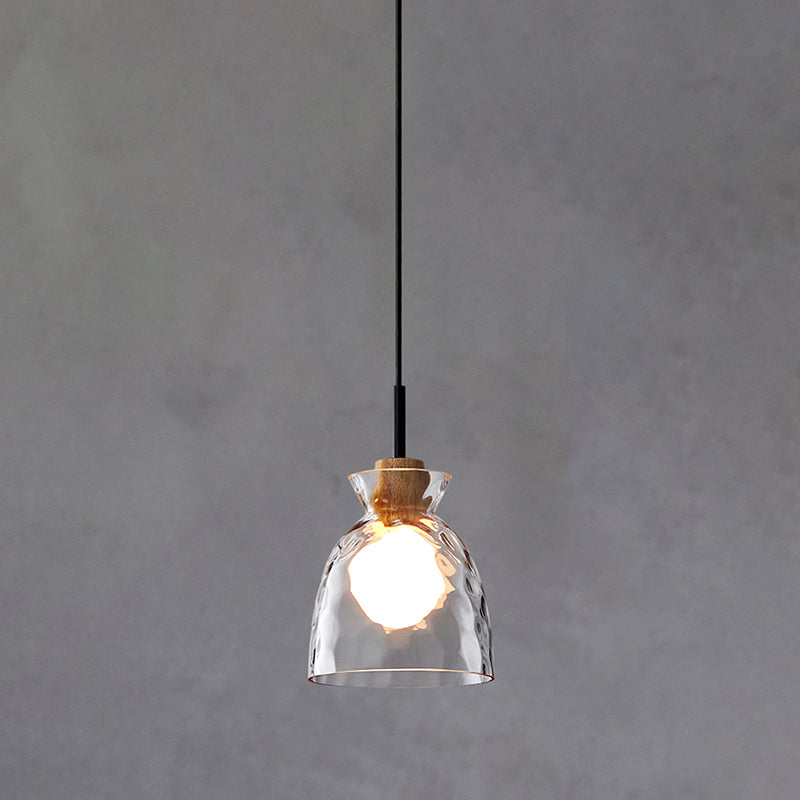 Lampe de suspension noire en verre d'ondulation dans un style artistique moderne en fer forgé