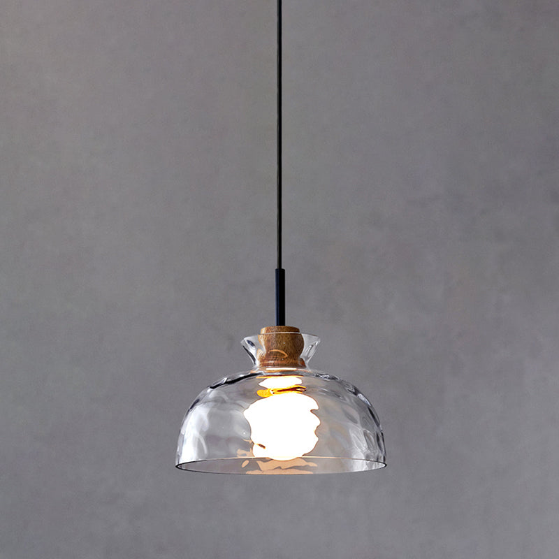 Lampe de suspension noire en verre d'ondulation dans un style artistique moderne en fer forgé