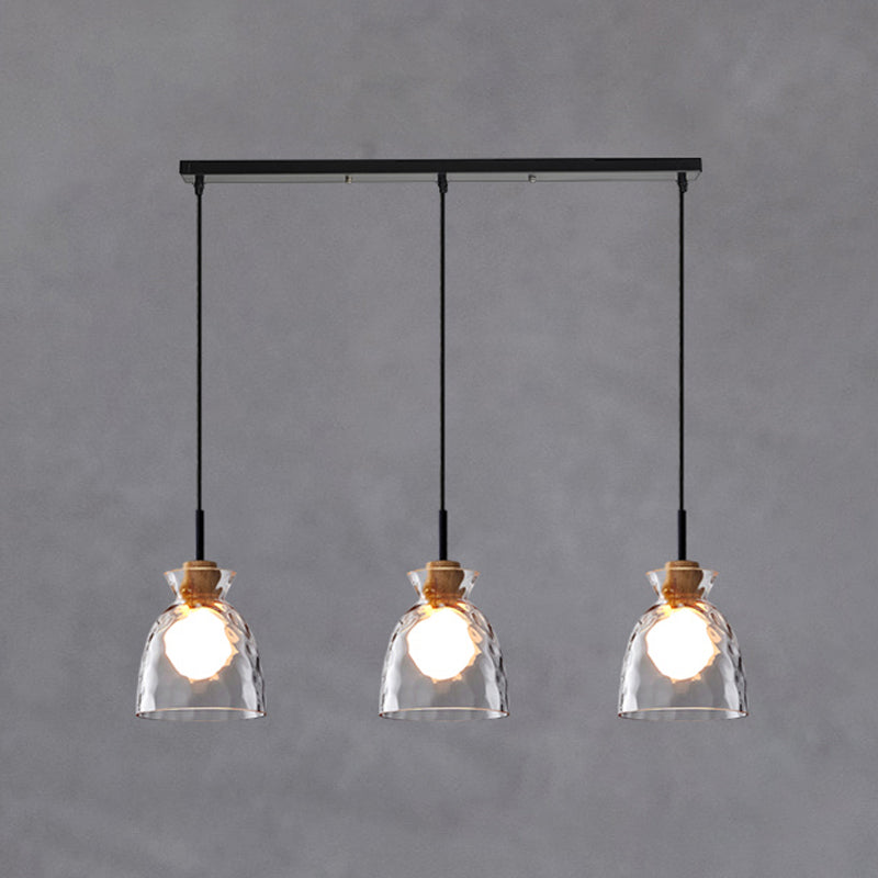 Lampe de suspension noire en verre d'ondulation dans un style artistique moderne en fer forgé