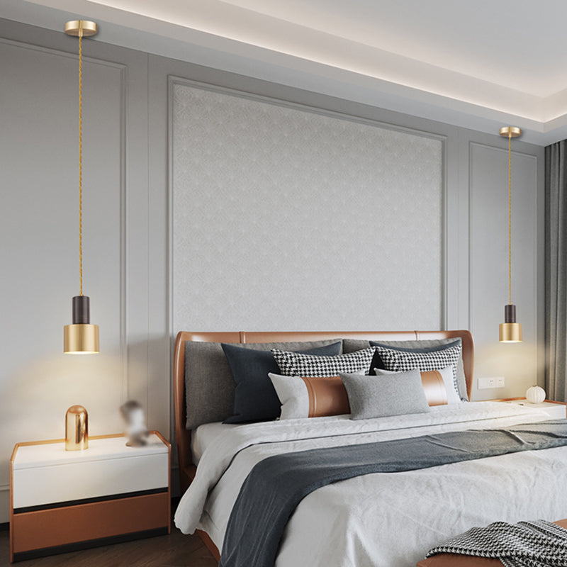 Modern Creative Single Hanging Lamp Copper Cylindrical Pendant Light for Interior Spaces