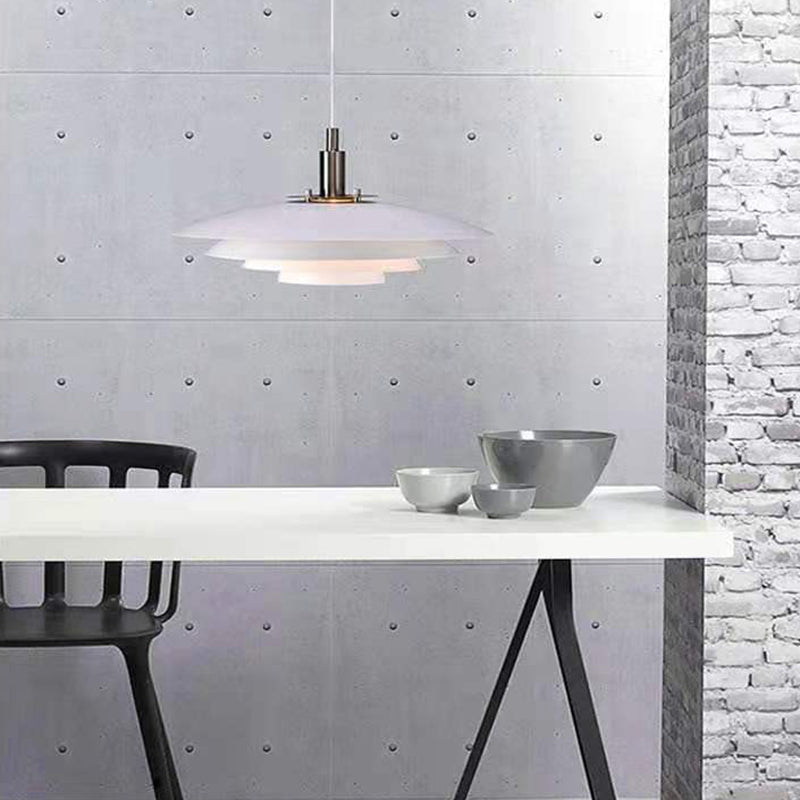 Modern Style Pendant Light Layered White Metal Hanging Lamp for Restaurant Bedroom