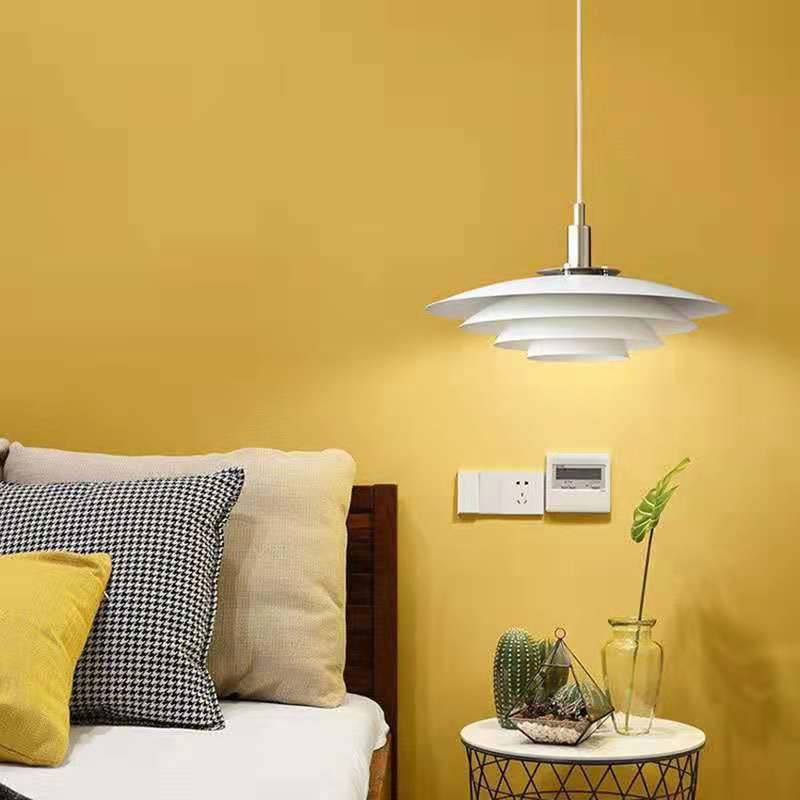 Modern Style Pendant Light Layered White Metal Hanging Lamp for Restaurant Bedroom