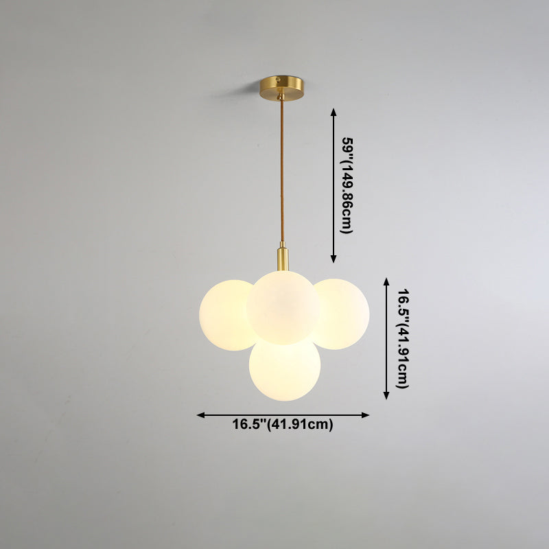 5 teste a sospensione globo luce semplice stile in ottone lampadario in vetro