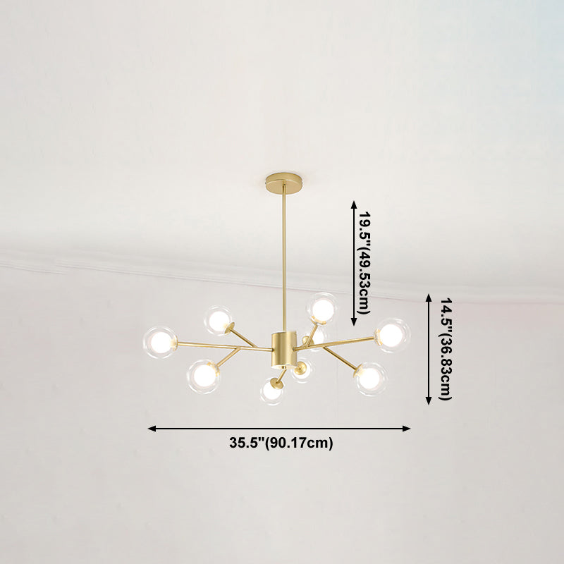 Modern Branch Pendant Light Glass Dining Room Chandelier Light Fixture in Brass