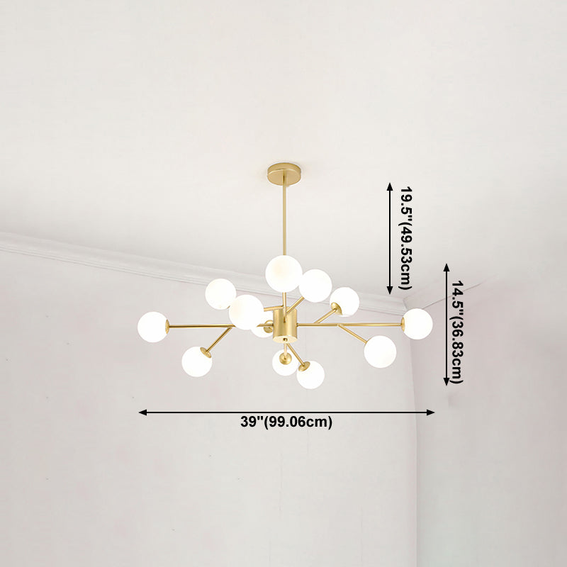 Modern Branch Pendant Light Glass Dining Room Chandelier Light Fixture in Brass