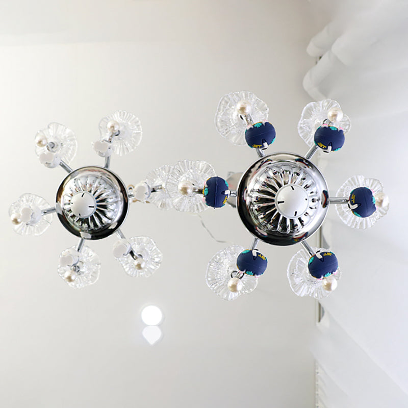 Clear Glass Chandelier Modern 6-Light Silver Suspension Light for Bedroom