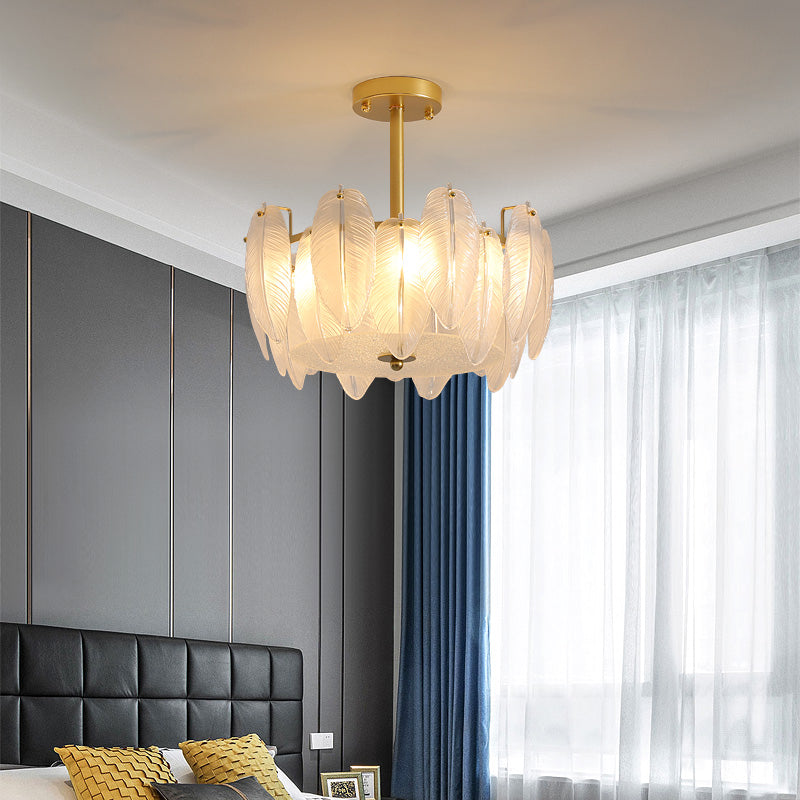 Gold Metal Chandelier Light Fixtures American Style Multi-Head Feather Hanging Pendant Lamps