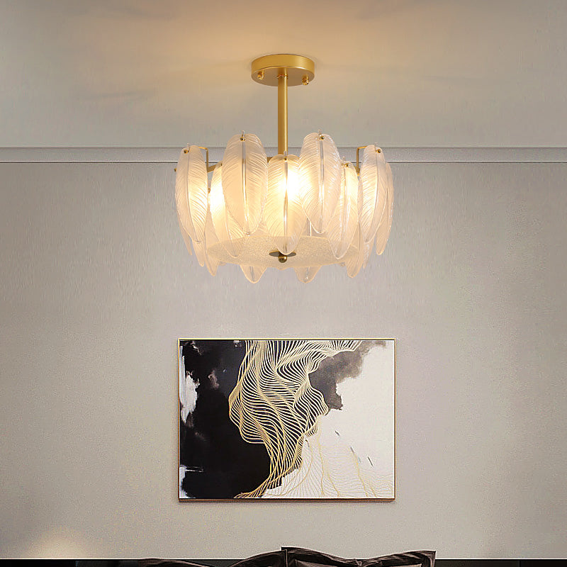 Gold Metal Chandelier Light Fixtures American Style Multi-Head Feather Hanging Pendant Lamps