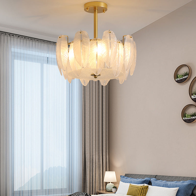 Gold Metal Chandelier Light Fixtures American Style Multi-Head Feather Hanging Pendant Lamps