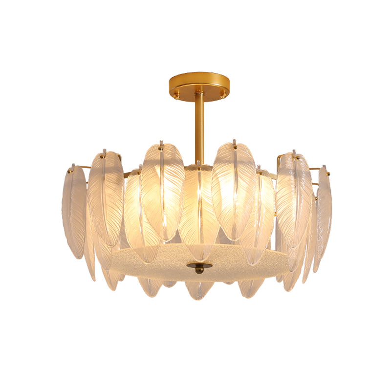 Gold Metal Chandelier Light Fixtures American Style Multi-Head Feather Hanging Pendant Lamps