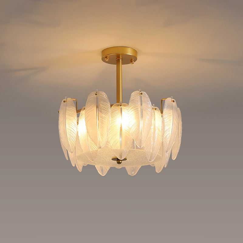 Gold Metal Chandelier Light Fixtures American Style Multi-Head Feather Hanging Pendant Lamps