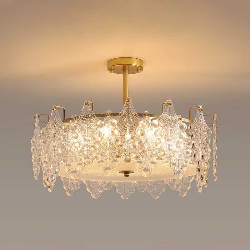 Gold Metal Chandelier Light Fixtures American Style Multi-Head Feather Hanging Pendant Lamps