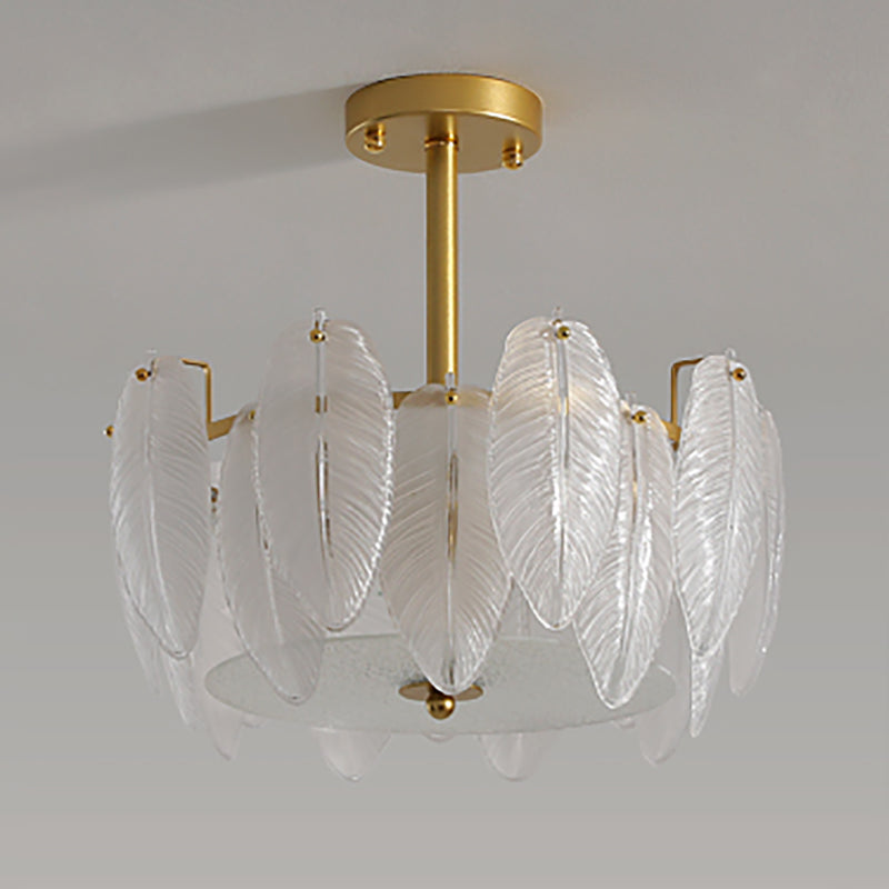 Gold Metal Chandelier Light Fixtures American Style Multi-Head Feather Hanging Pendant Lamps