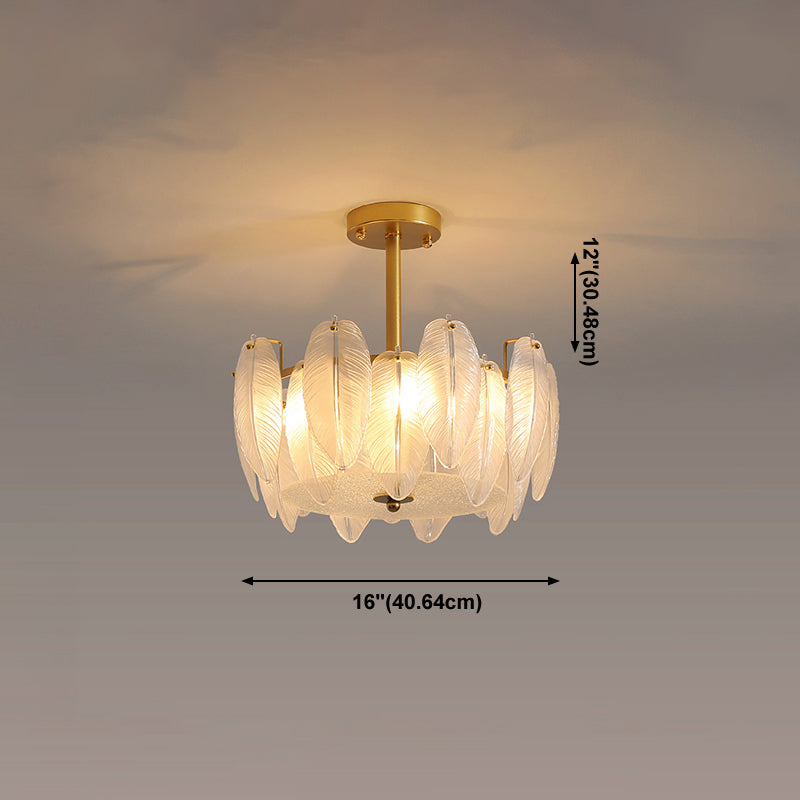Gold Metal Chandelier Light Fixtures American Style Multi-Head Feather Hanging Pendant Lamps