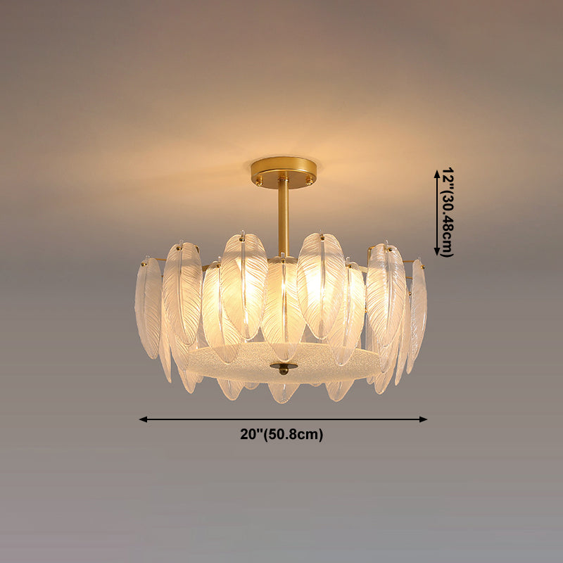 Gold Metal Chandelier Light Fixtures American Style Multi-Head Feather Hanging Pendant Lamps