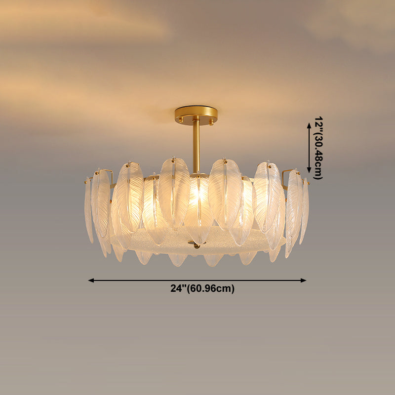 Gold Metal Chandelier Light Fixtures American Style Multi-Head Feather Hanging Pendant Lamps
