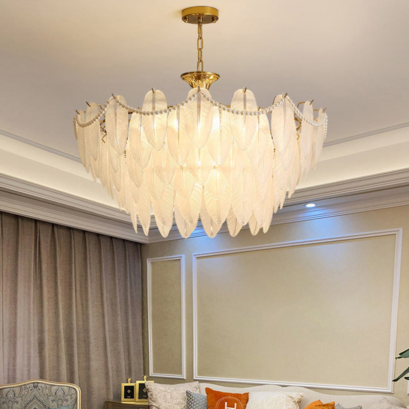 Gold Metal Chandelier Light Fixtures Traditional Multi-Head Feather Hanging Pendant Lamps