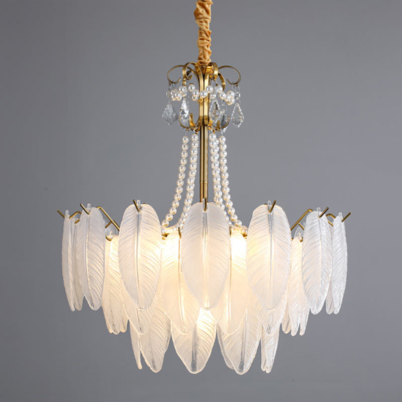 Gold Metal Chandelier Light Fixtures Traditional Multi-Head Feather Hanging Pendant Lamps