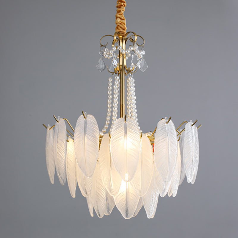 Gold Metal Chandelier Light Fixtures Traditional Multi-Head Feather Hanging Pendant Lamps