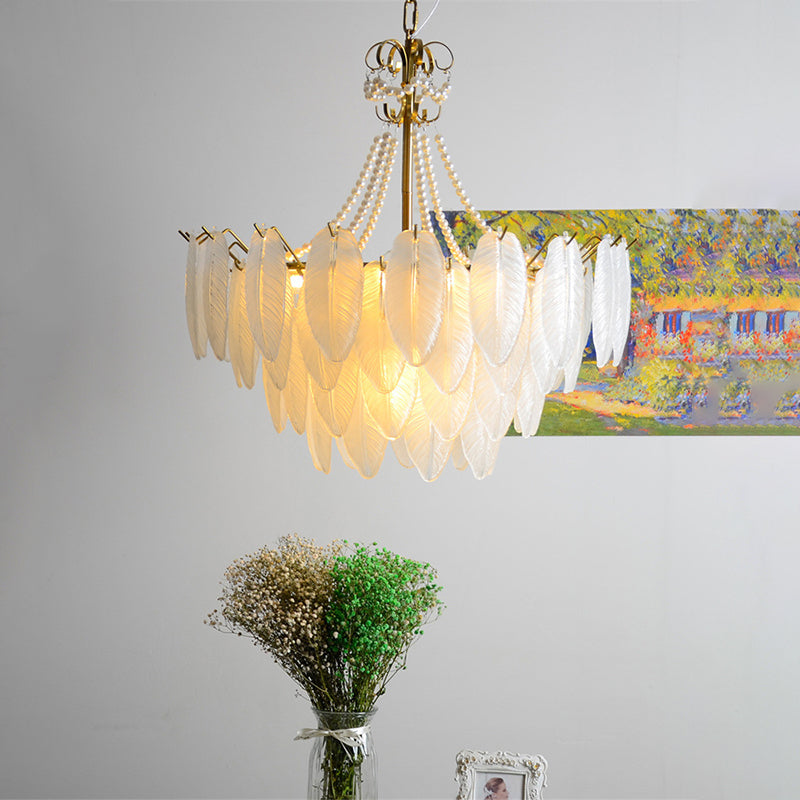 Gold Metal Chandelier Light Fixtures Traditional Multi-Head Feather Hanging Pendant Lamps