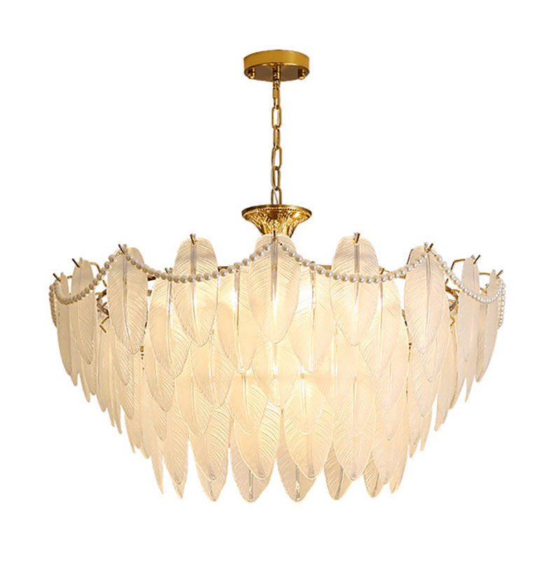 Gold Metal Chandelier Light Fixtures Traditional Multi-Head Feather Hanging Pendant Lamps