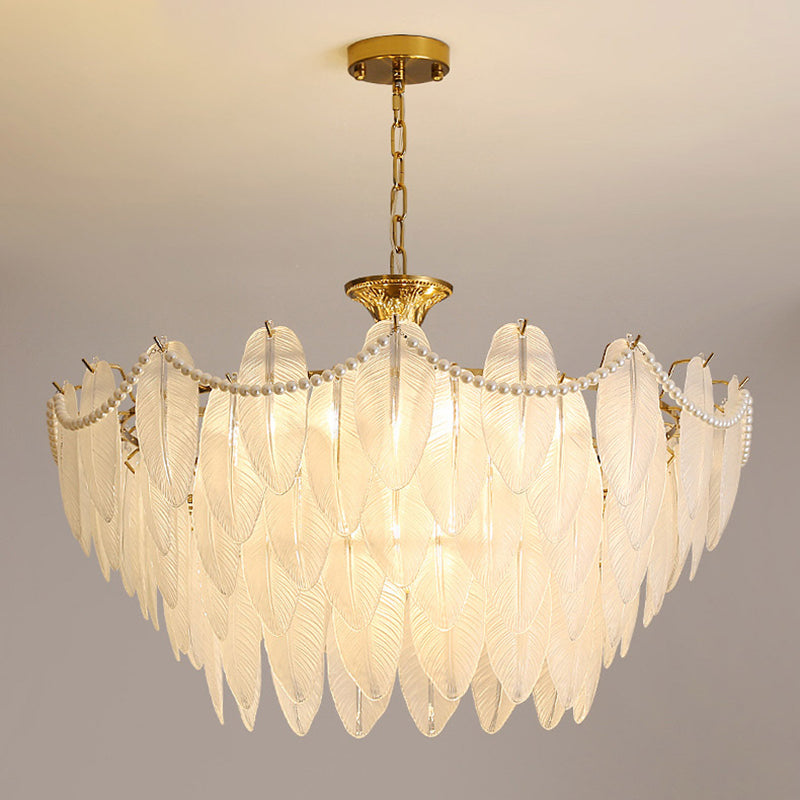 Gold Metal Chandelier Light Fixtures Traditional Multi-Head Feather Hanging Pendant Lamps