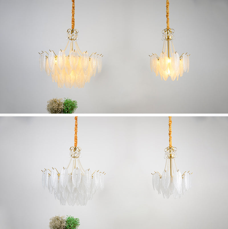 Gold Metal Chandelier Light Fixtures Traditional Multi-Head Feather Hanging Pendant Lamps