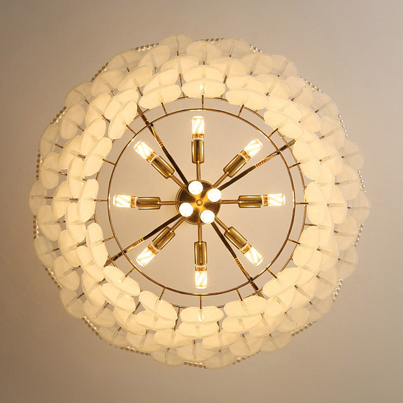 Gold Metal Chandelier Light Fixtures Traditional Multi-Head Feather Hanging Pendant Lamps