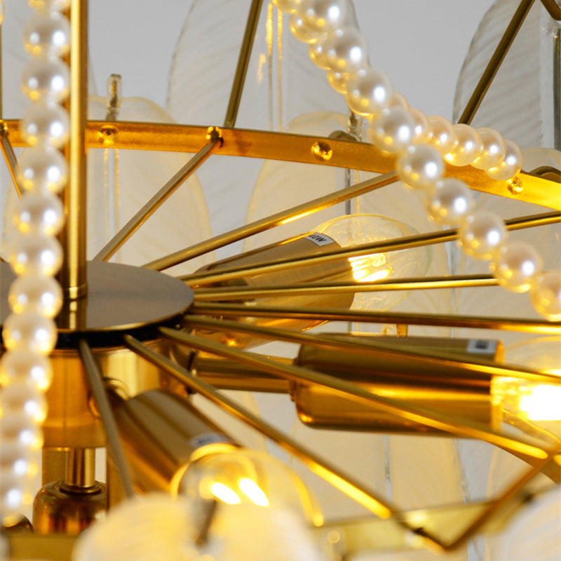 Gold Metal Chandelier Light Fixtures Traditional Multi-Head Feather Hanging Pendant Lamps