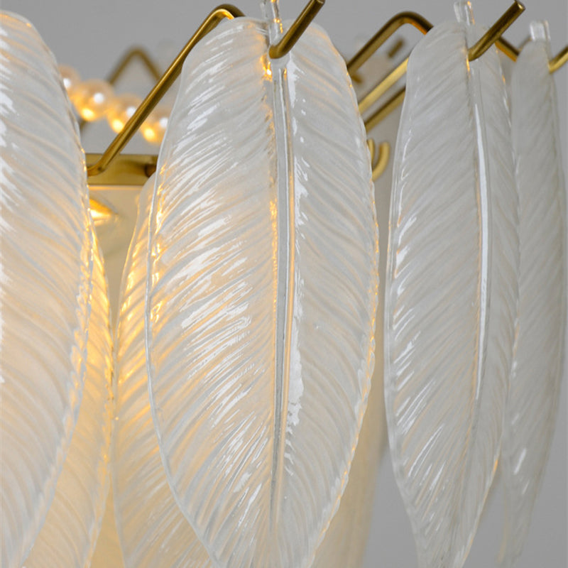 Gold Metal Chandelier Light Fixtures Traditional Multi-Head Feather Hanging Pendant Lamps