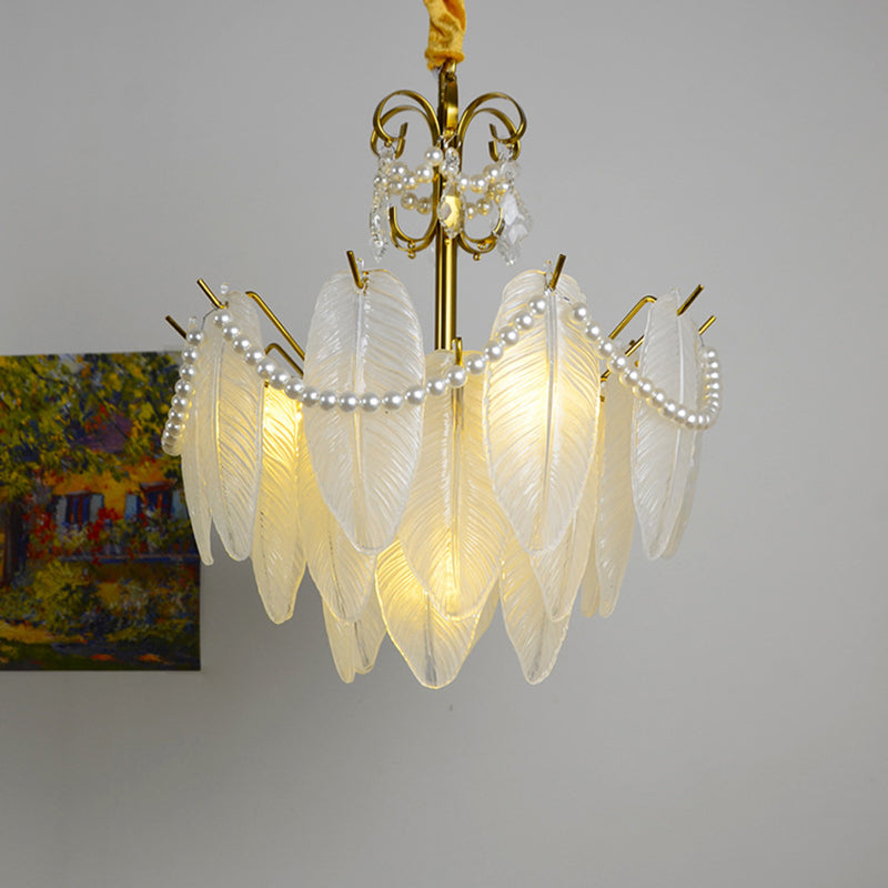 Gold Metal Chandelier Light Fixtures Traditional Multi-Head Feather Hanging Pendant Lamps