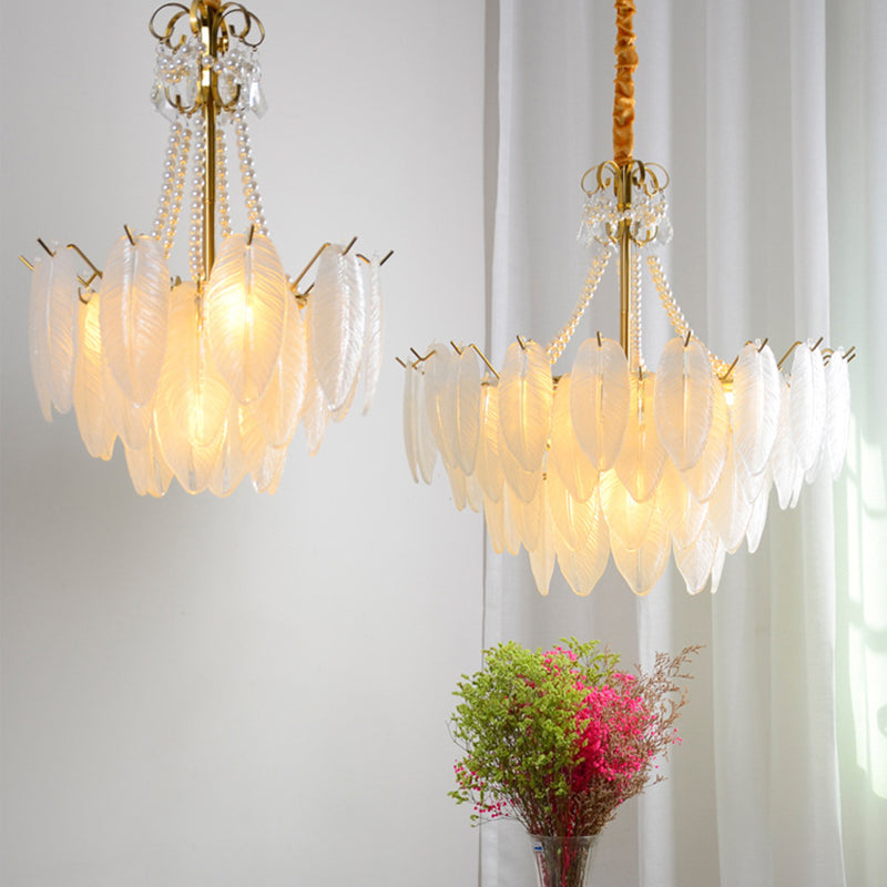 Gold Metal Chandelier Light Fixtures Traditional Multi-Head Feather Hanging Pendant Lamps