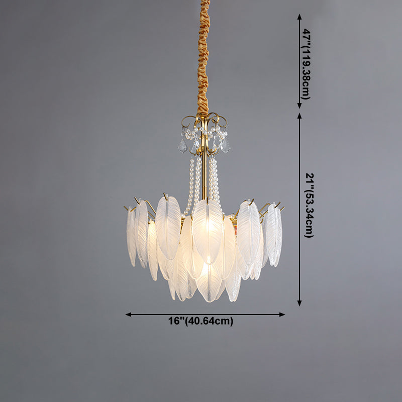 Gold Metal Chandelier Light Fixtures Traditional Multi-Head Feather Hanging Pendant Lamps