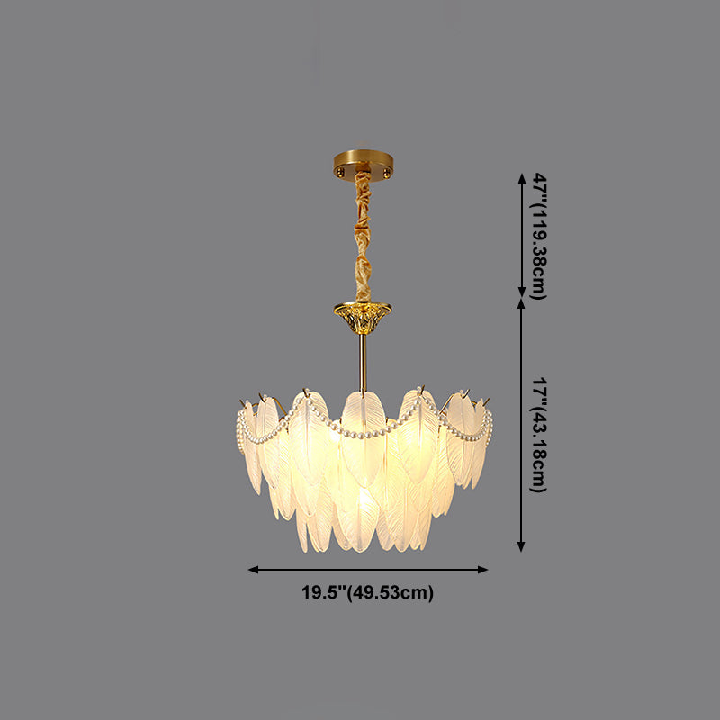 Gold Metal Chandelier Light Fixtures Traditional Multi-Head Feather Hanging Pendant Lamps
