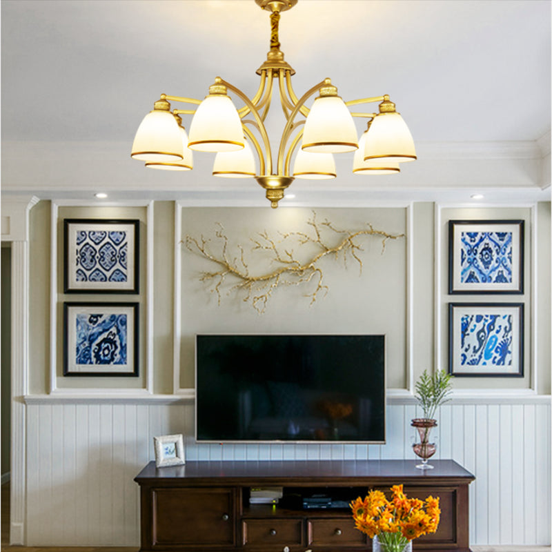 Gold Metal Chandelier Light Fixtures Traditional Multi-Head Hanging Pendant Lamps for Living Room