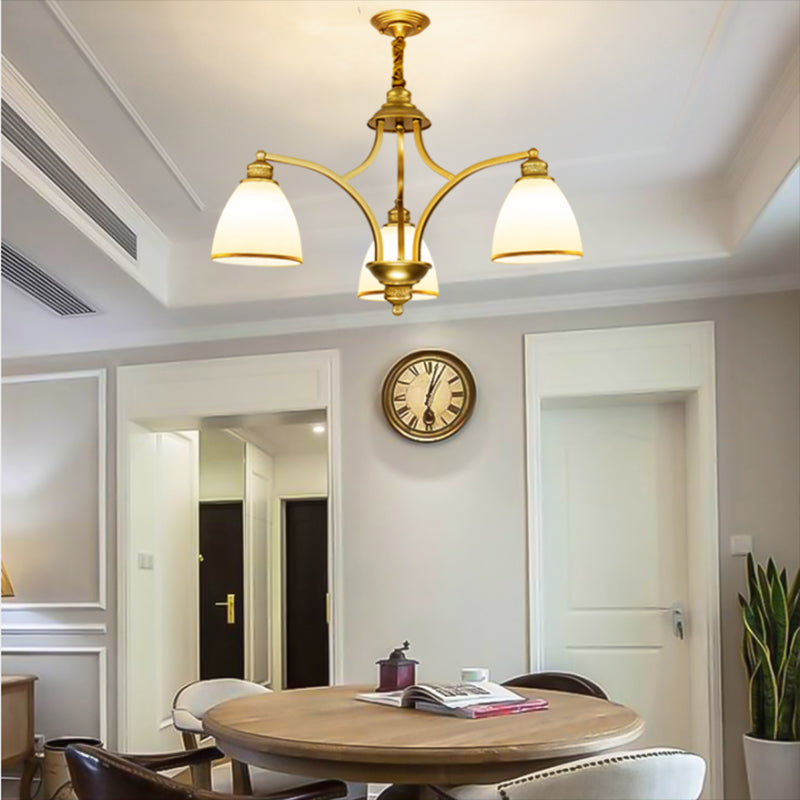 Gold Metal Chandelier Light Fixtures Traditional Multi-Head Hanging Pendant Lamps for Living Room