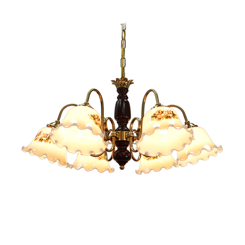 Gold Chandelier Lamp American Multi Light Hanging Light with Wood for Living Room