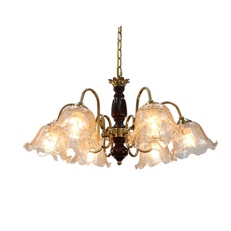 Gold Chandelier Lamp American Multi Light Hanging Light with Wood for Living Room