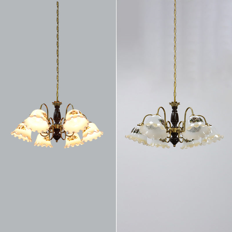 Gold Chandelier Lamp American Multi Light Hanging Light with Wood for Living Room